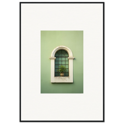 Arched window with potted plant on sill in special edition art™ Eggshel PandæmonIA Bliss