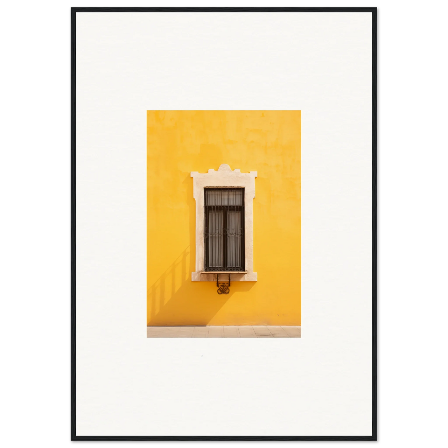 Decorative white-trimmed window on a bright yellow wall in Window’s Giallo Reverie