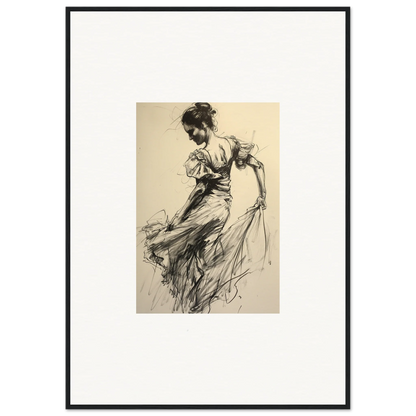 Flowing sketch of a woman in a dress for Gyroscopic Baudelo Bacon framed wall art