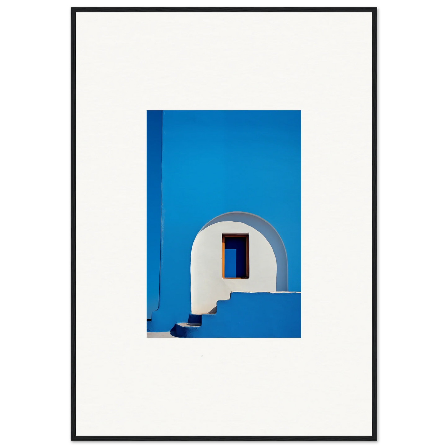 White arched doorway with steps blue wall in Dreams’ premium framed wall art design