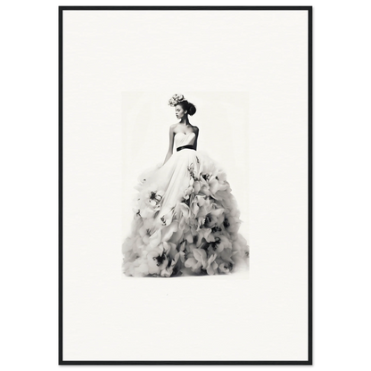 Black and white watercolor of a graceful figure in a gown, part of Dreams Bloom Eternal collection