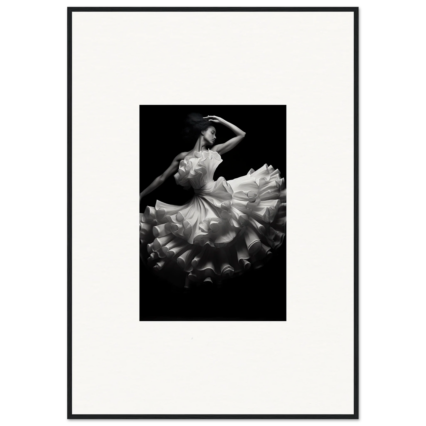 Dancer in flowing white dress striking an elegant pose for Nocturnal Flourishbyen special edition art™