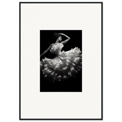 Dancer in flowing white dress striking an elegant pose for Nocturnal Flourishbyen special edition art™