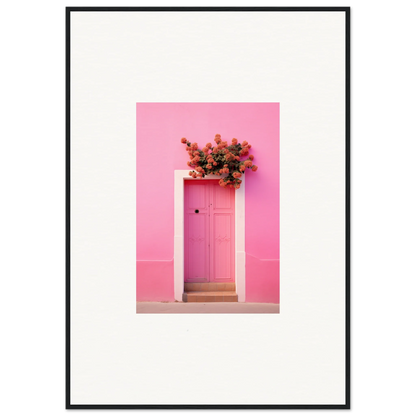 Pink door with red flowers above in Quantum Pink Serenade framed wall art