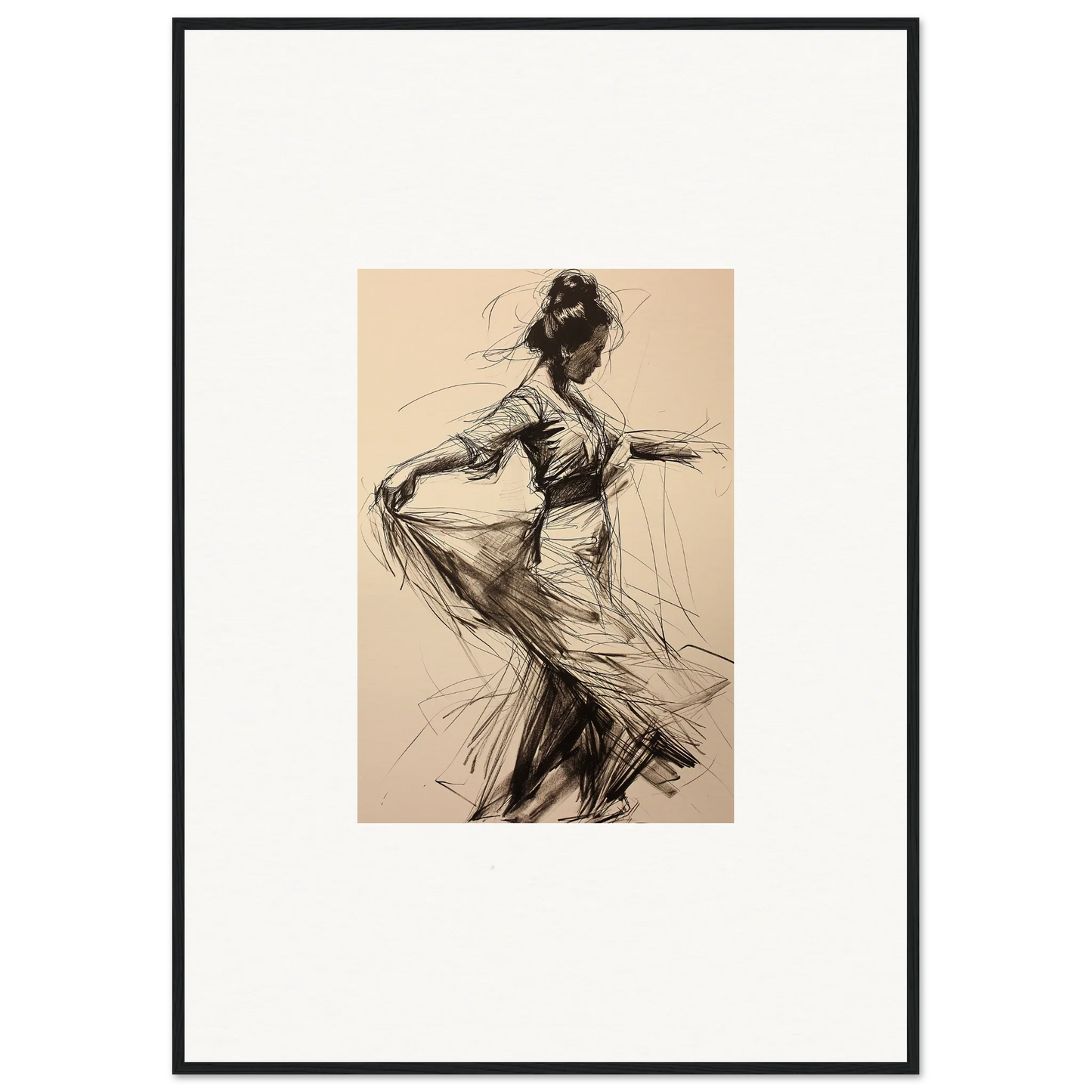 Expressive sketch of a dancer in flowing dress from the Ephemeral Whirling Arcade