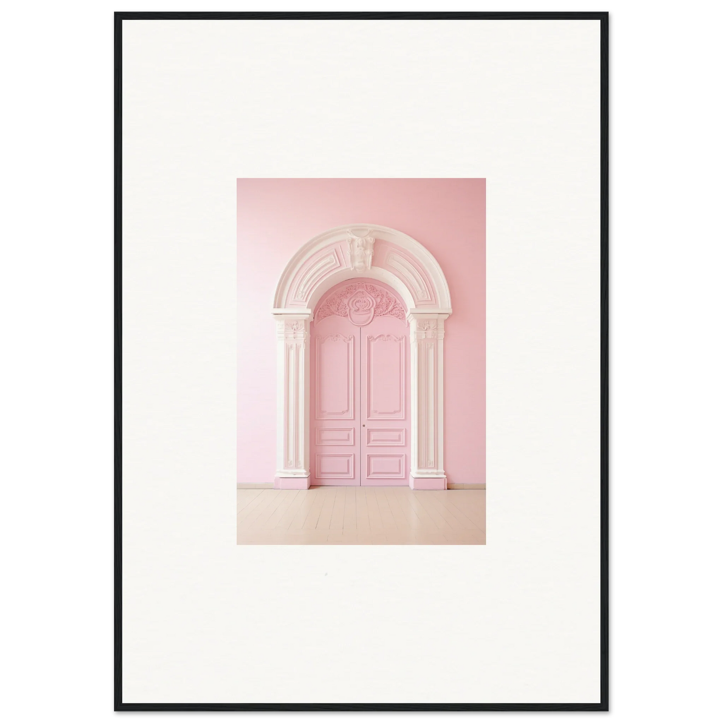 Elegant pink arched doorway with ornate molding in Portal Fantasies Unfurled art