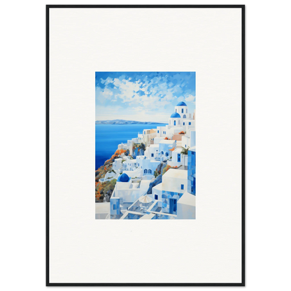 Framed watercolor of Santorini, perfect for premium framed wall art lovers