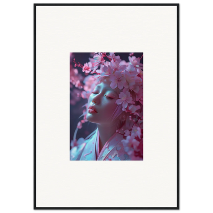 Framed canvas print of cherry blossoms and a shadowy profile for stunning room decoration