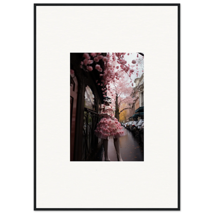 Cherry blossom tree with pink petals overhanging a street in Petal Eccentricity Revealed art