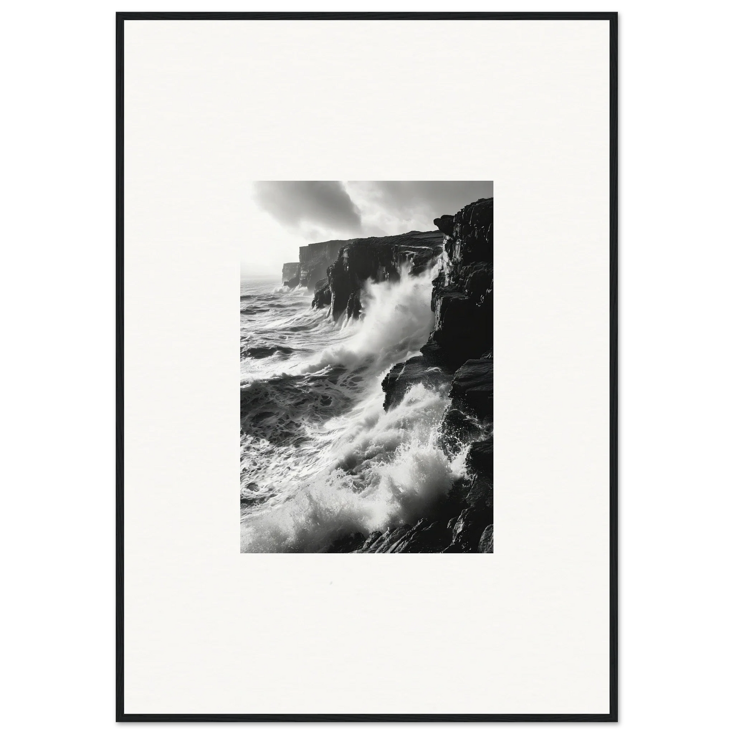 Dramatic ocean waves crashing on rugged cliffs for Rock Impressions special edition art™