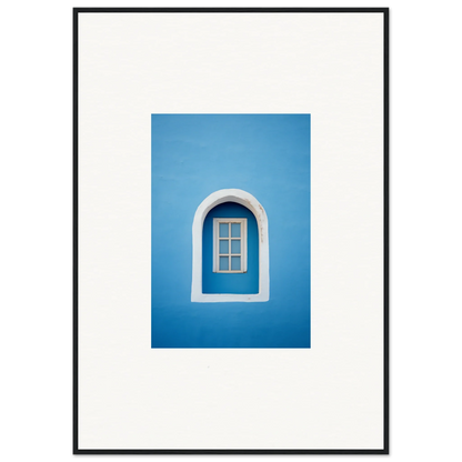 Arched white window frame on blue wall featuring Whispers Sky Mosaic special edition art™