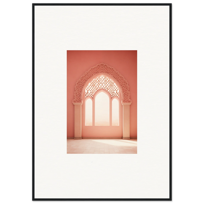 Ornate arched doorway in coral pink for Versaille Sunset Reimagined framed wall art