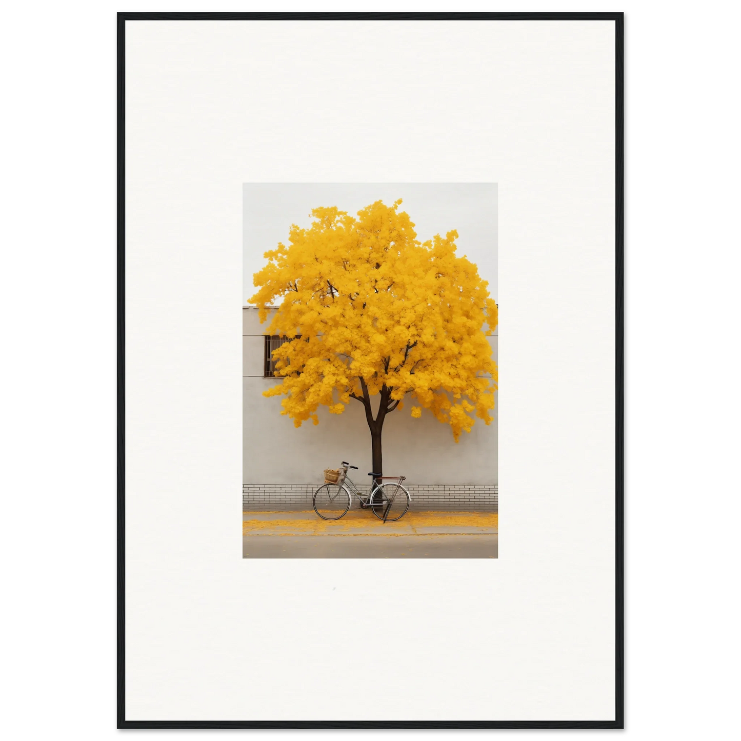 Yellow-leaved tree with bicycle, perfect for Lemonade Gaze Reverie framed wall art