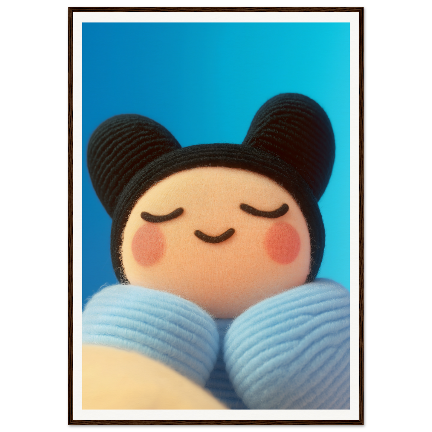 "Skybound Plush Reverie framed wall art with serene character, perfect for cool room decor and home style enhancement"