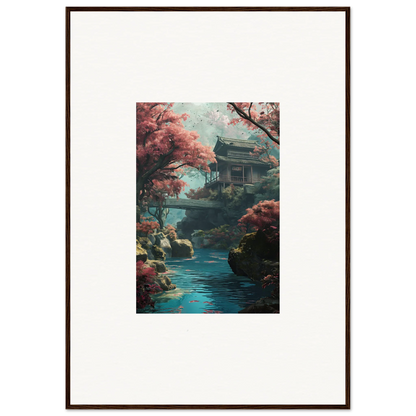 Traditional Japanese pagoda with cherry blossoms in Zen Dream Symphony framed wall art