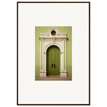 Ornate green wooden door in the Verdant Sentry Whispers special edition art™