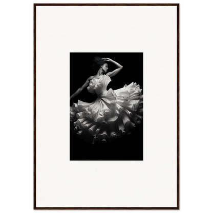 Dancer in flowy ruffled dress striking a pose, featured in Nocturnal Flourishbyen art