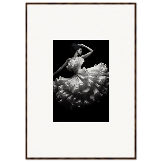 Dancer in flowy ruffled dress striking a pose, featured in Nocturnal Flourishbyen art