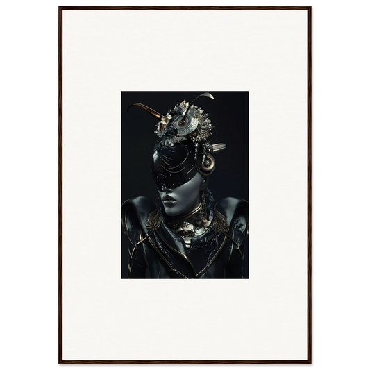 Framed black and white wall art of a figure in stunning headdress for room decoration