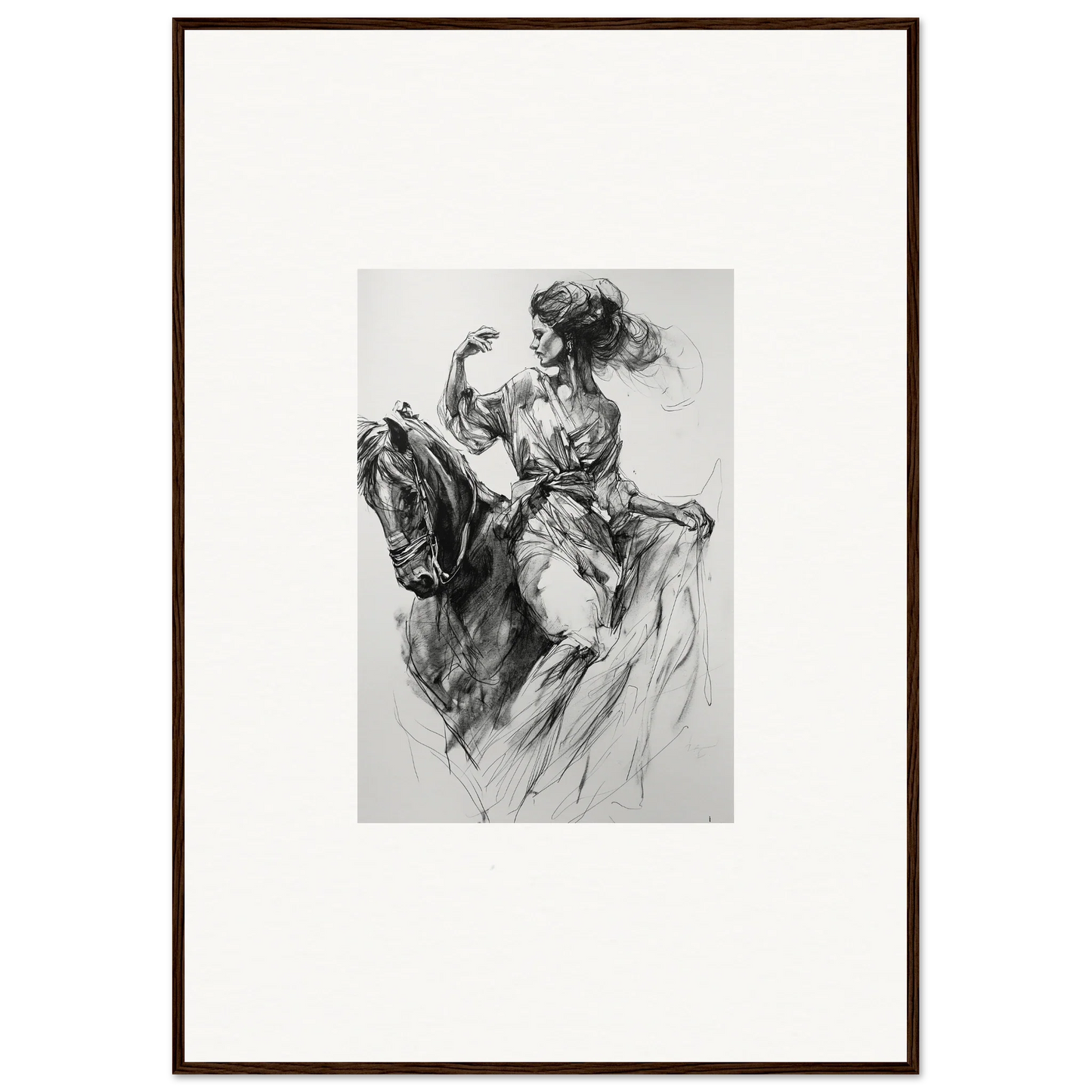 Expressive black and white horse and rider sketch from Ephemeral Journey Grafikermania