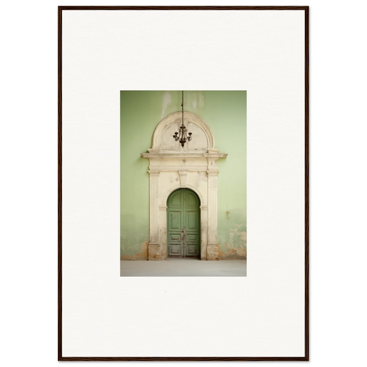 Ornate stone doorway with green wooden door in Thresholds Quiet Whisper special edition art™