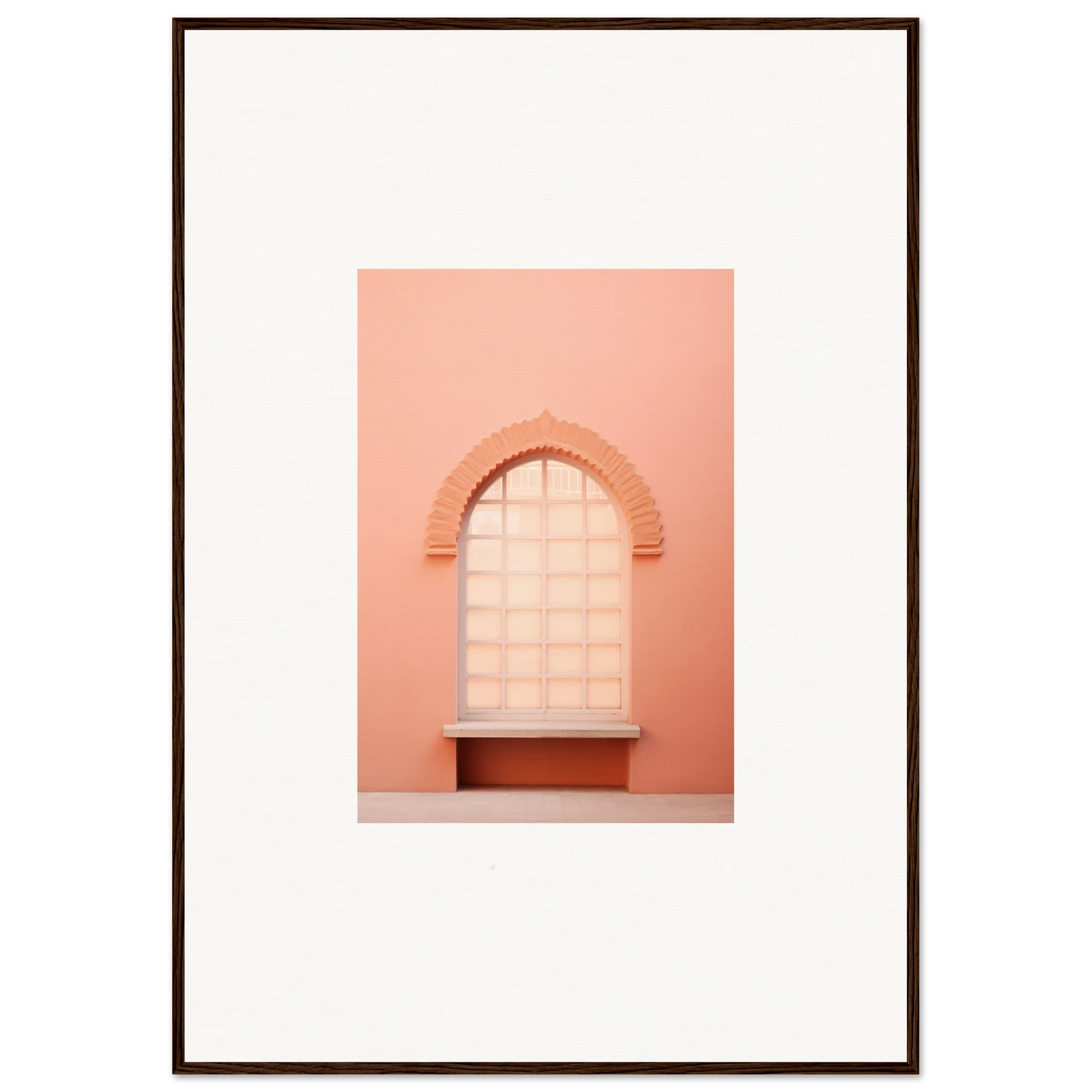 Arched window with white blinds on peachy-pink wall in Windows Morning Whisper art