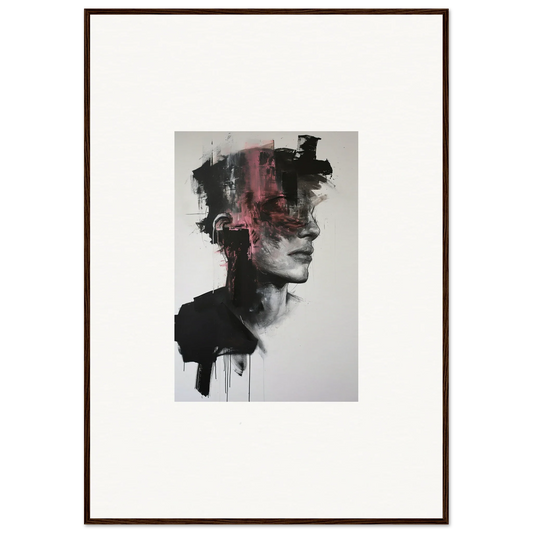 Abstract portrait in black and pink watercolor for Fragmented Psyche Canvas artwork