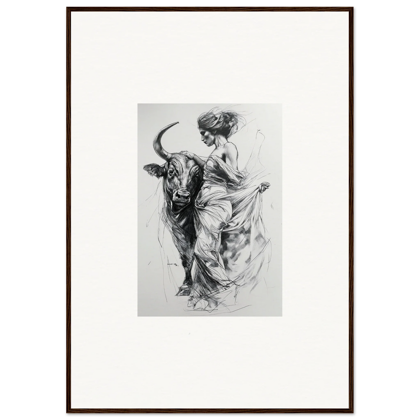 Charcoal sketch of a dancer and bull from the Marvelous Taurine Serenade special edition art™