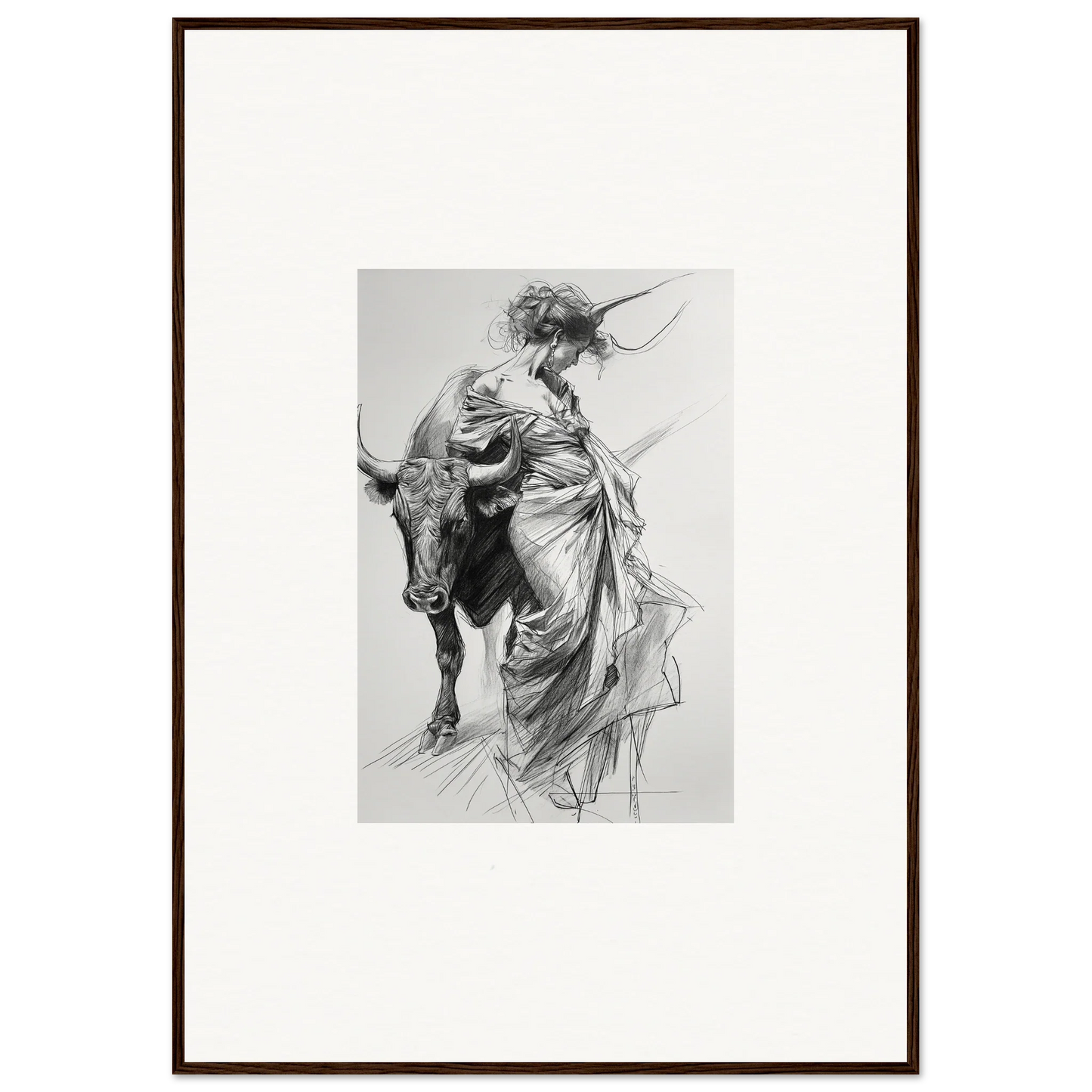 Black and white sketch of a bull and matador in action for Dancing Flamenco special edition art™