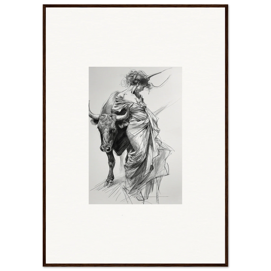 Black and white sketch of a bull and matador in action for Dancing Flamenco special edition art™