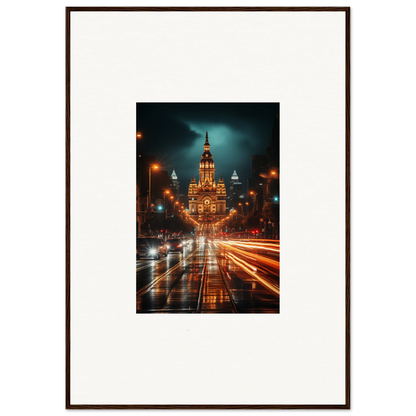 Illuminated Gothic building with traffic light trails, a Radiant Urban Reverie art piece