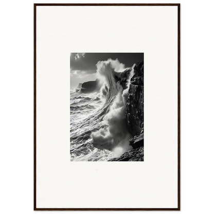 Powerful ocean wave crashing on rocky cliffs in Tidal Curved Reality framed wall art