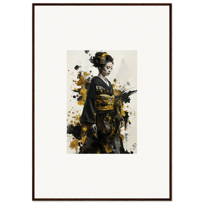 Artistic portrait of a geisha in a kimono with black and gold effects from Eclipsed Ukiyo Symphony