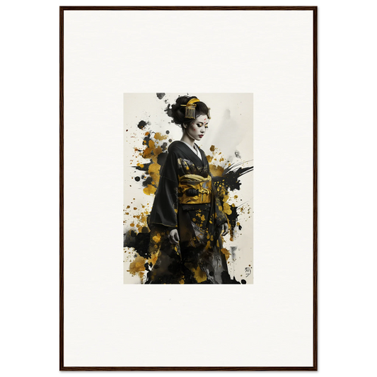 Artistic portrait of a geisha in a kimono with black and gold effects from Eclipsed Ukiyo Symphony