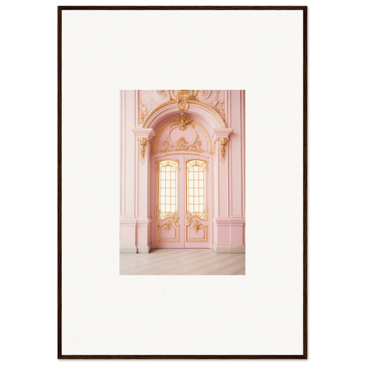 Ornate pink double doors with Rococo details at Ethereal Rose Haven framed wall art