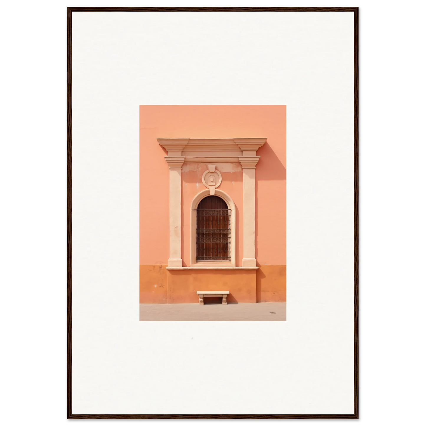 Elegant ornate arched window with columns on peach wall from Silent Sunset Oblique