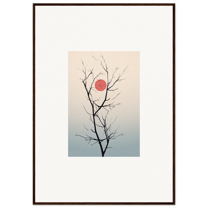 Bare tree branch silhouette against a pink sun for Serene Eclipse wall art