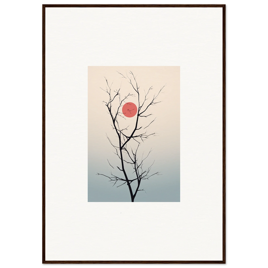 Bare tree branch silhouette against a pink sun for Serene Eclipse wall art