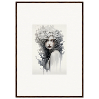 Black and white watercolor portrait of ethereal hair in Visions Veil Morphling framed art