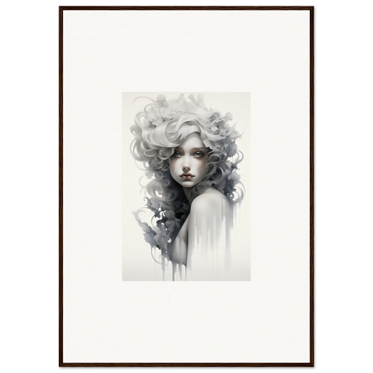 Black and white watercolor portrait of ethereal hair in Visions Veil Morphling framed art