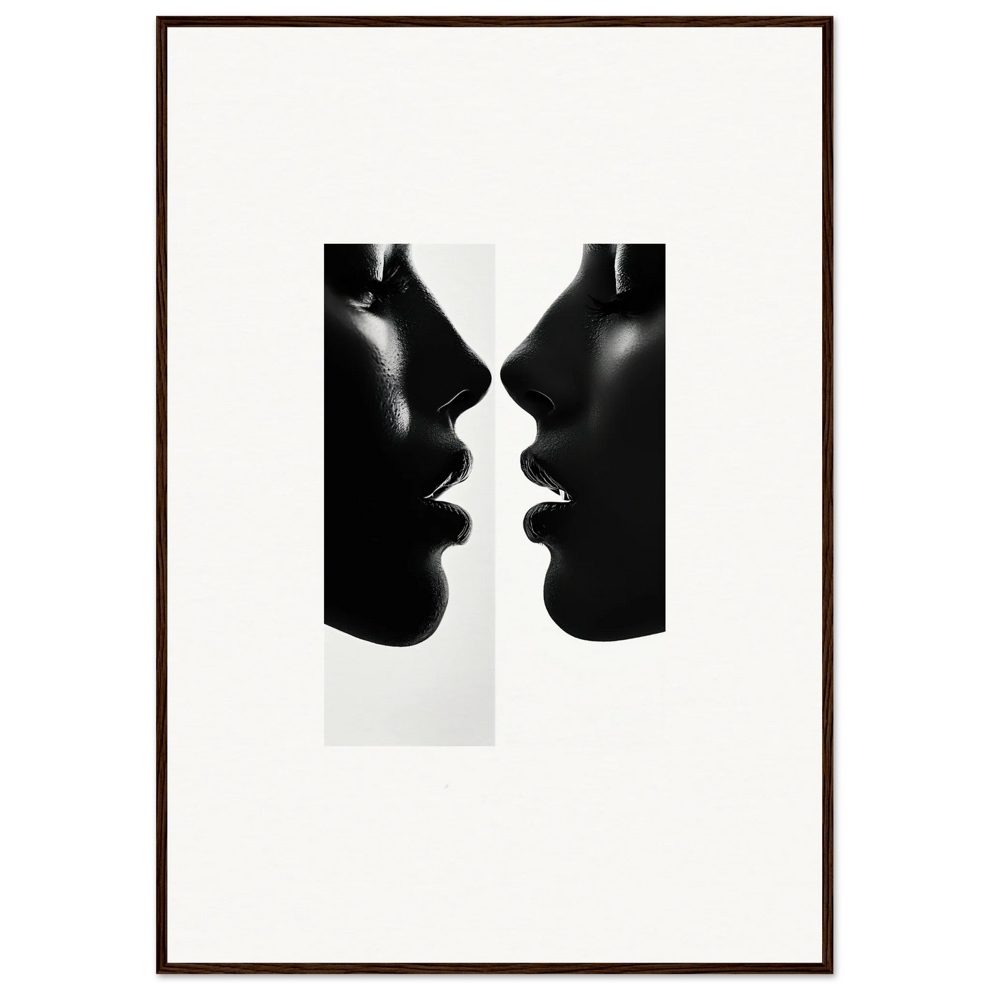 Two silhouetted profiles in a mirrored design for Liminal Echoes framed poster