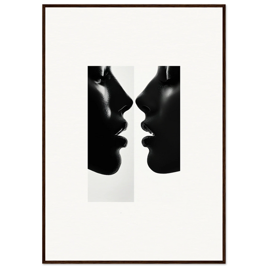 Two silhouetted profiles in a mirrored design for Liminal Echoes framed poster