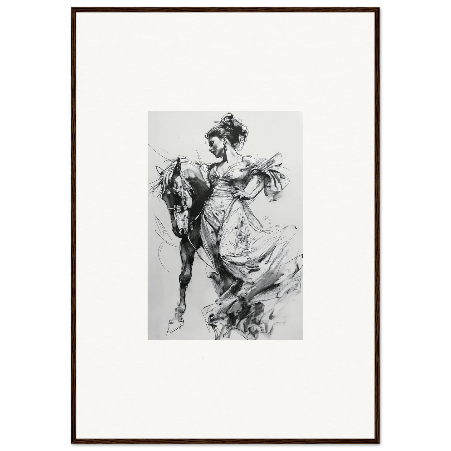 Dynamic black and white sketch of a horse and rider for Stardust Morph Whimsy art