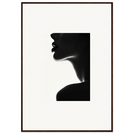 Silhouetted lips and chin against a bright backdrop in Black Suns premium framed wall art