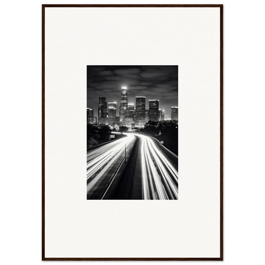 Black and white cityscape with light trails in special edition art framed wall decor