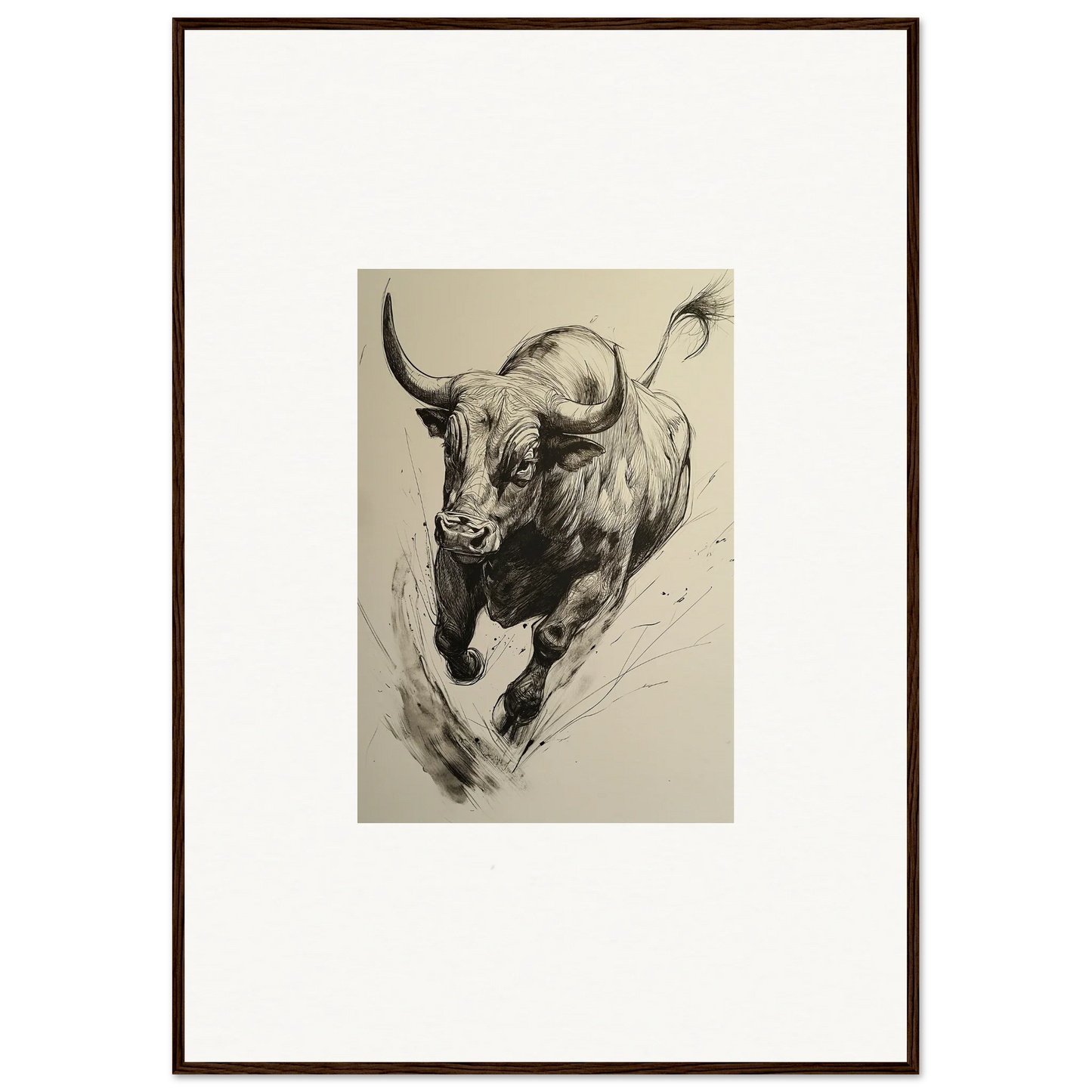 Dramatic black and white Charging Bull in Ebullient Storm Release special edition art™