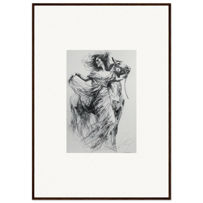 Dramatic charcoal sketch of a dancer in motion from Equestrian Ether Euphoria art