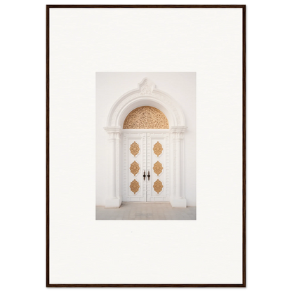 Elegant white double doors with gold medallions in Gilded Mirage Passage art