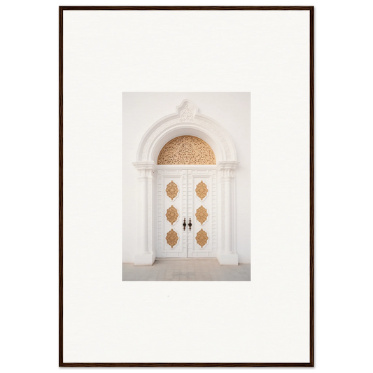 Elegant white double doors with gold medallions in Gilded Mirage Passage art