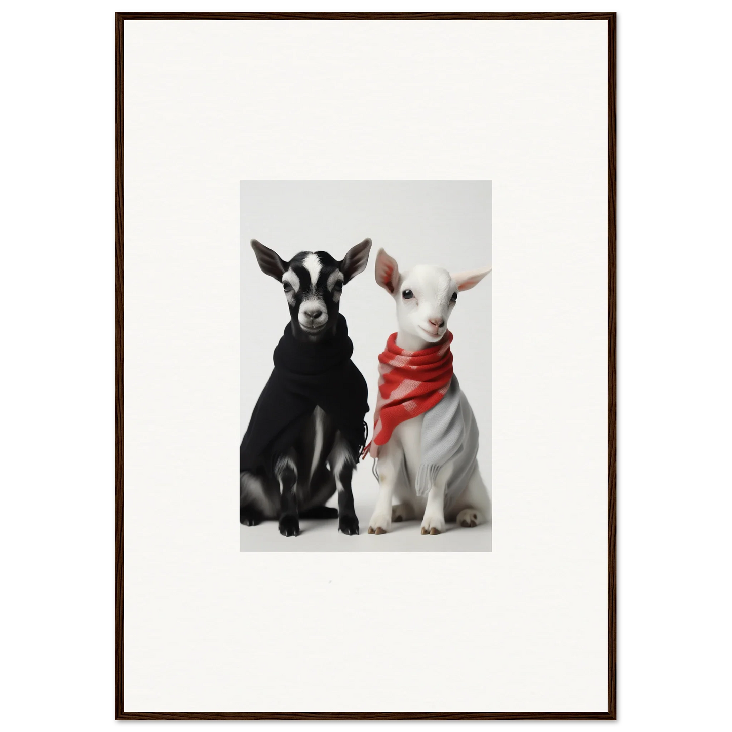 Two goats, one black and one white in a red bandana, from Rainbow Twin Dreams special edition art™